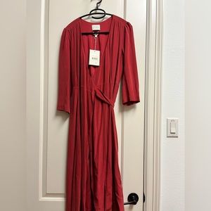 Sezane Terracotta Wrap-tie Long Dress (Size 6)